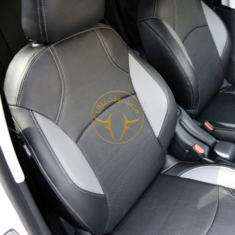 روکش صندلی چرم مشکی و طوسی پژو 2008