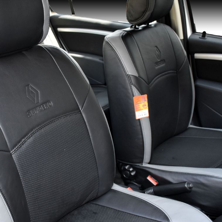 روکش صندلی چرم مشکی و نقره ای ساندرو