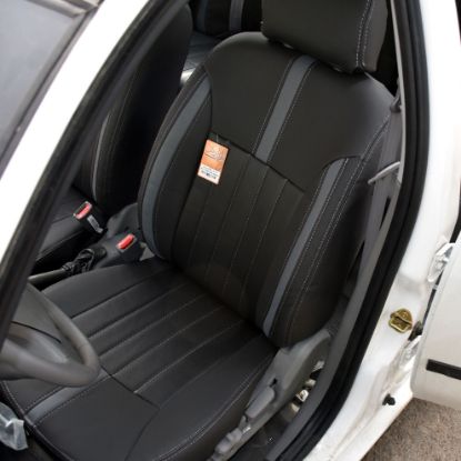 روکش صندلی چرم مشکی نوار طوسی ساینا