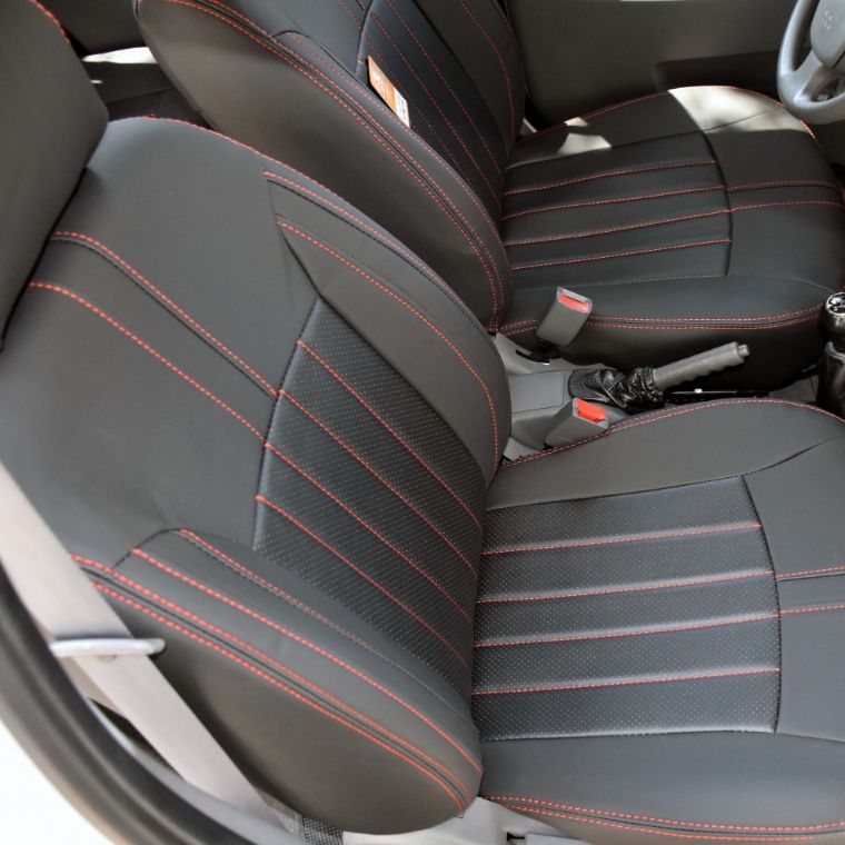 روکش صندلی چرم مشکی نوار طوسی ساینا