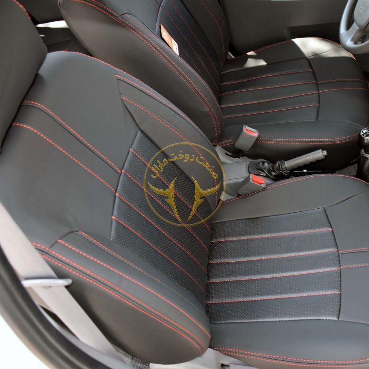 روکش صندلی چرم مشکی نوار طوسی ساینا