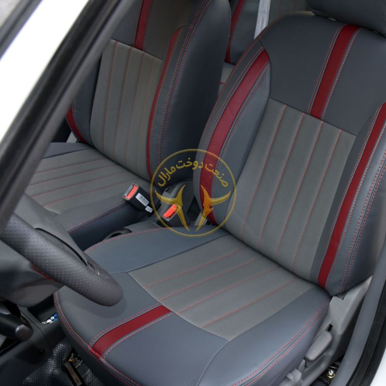 روکش صندلی چرم مشکی نوار طوسی ساینا