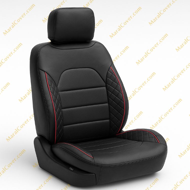 روکش صندلی چرمی سمند سورن مشکی نوار قرمز